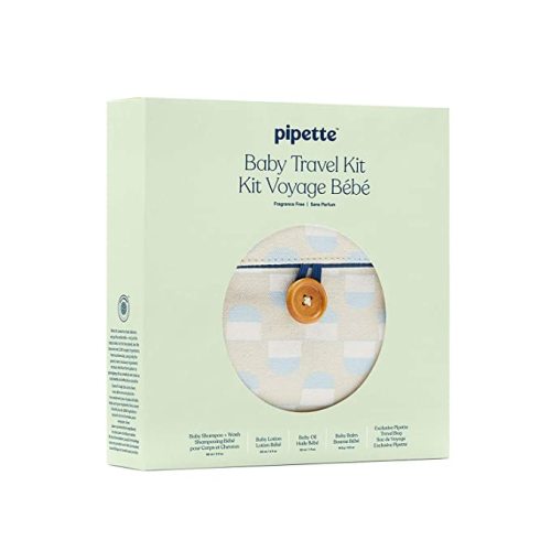 Pipette Baby Travel Kit | Trial Size Toiletries | Baby Gift Set | Hypoallergenic, Free of Synthetic Fragrances, Cruelty-Free | 4 Products + Travel Pouch