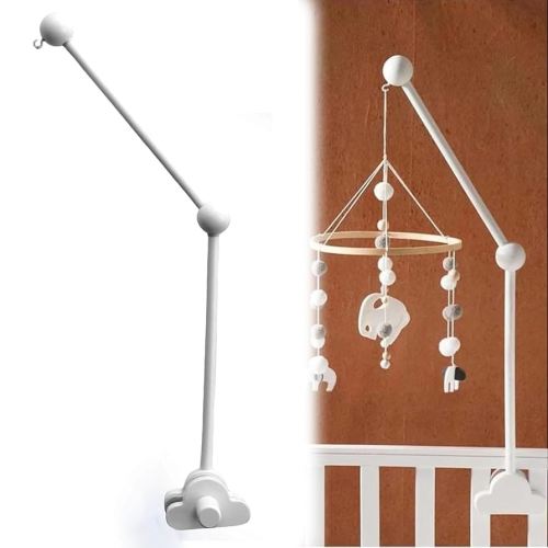 QOOWFEANIG Mobile for Crib,Baby Crib Mobile Arm 27.17inch,Strong Hold Anti Slip Attachment Clamp,Wooden Cloud Design Detachable Adjustable Holder Cute Cot Bed Bell Wind Chimes Hanger Bracket