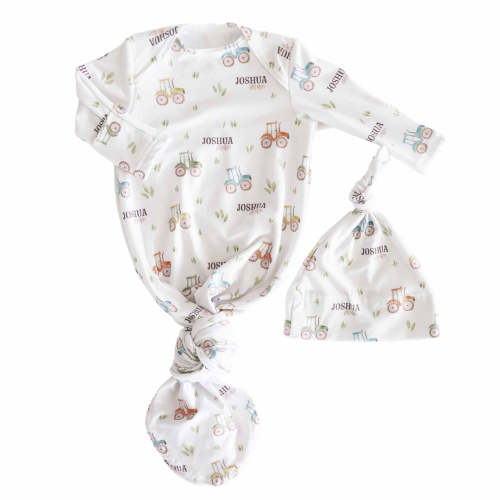 Little Farmer Personalized Newborn Baby Knot Gown