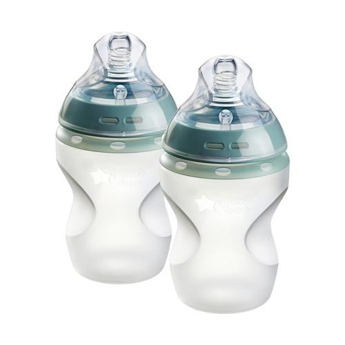 Tommee Tippee Baby Bottles, Natural Start Silicone Anti-Colic Baby Bottle with Slow Flow Breast-Like Nipple, 9oz, 0m+, Baby Feeding Essentials, Pack of 2 - 9oz Bottles - CLEAR
