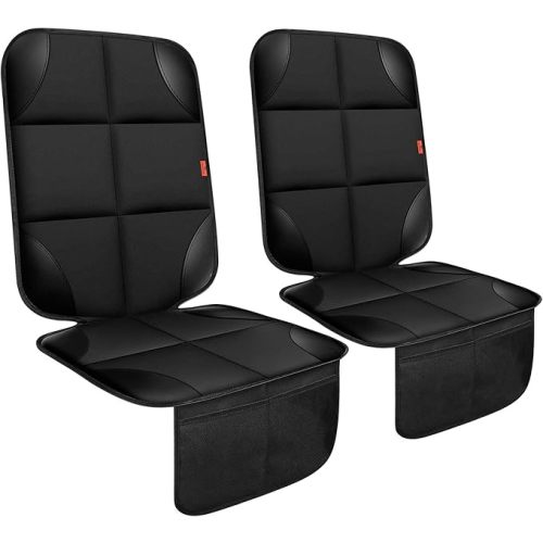 Car Seat Protector 2 Pack, Thickest Padding, Waterproof 600D Fabric, Non-Slip Backing, Mesh Pockets for Baby and Pet, Black, Universal Fit, Car, Truck, SUV, Van