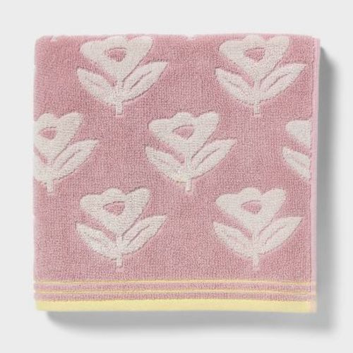 Flower Kids' Bath Towel Pink with SILVADUR™ Antimicrobial Technology- Pillowfort™: Cotton Terry, Floral, 50"x27"