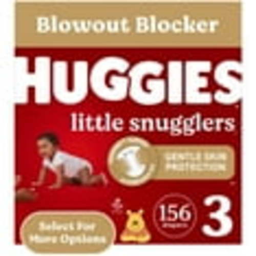 Huggies Little Snugglers Size 3 Diapers (16-28 lbs), 156 Ct, Leak-Free, Fragrance Free