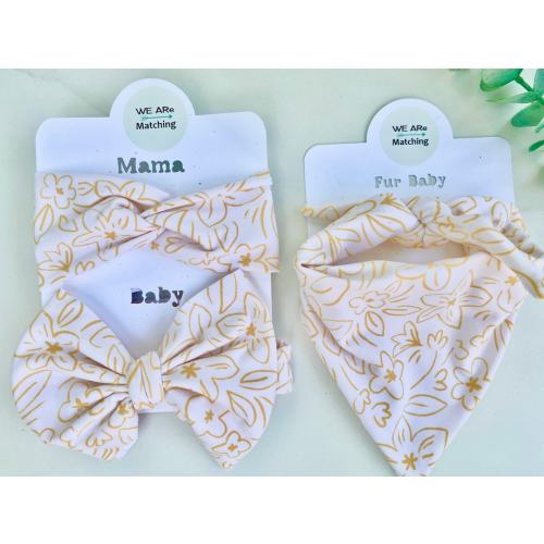 Matching Baby Bow + Dog Bandana + Knotted Headband for Mom| Handmade with soft fabric| Baby Shower gift| Sized to fit