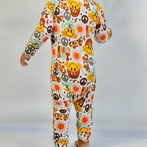 Mama's Boy Bamboo Zippy Baby Pajamas, Baby Bamboo Baby Sleepers, Summer Bamboo Sleeper, Boho Baby Pajamas, Bamboo Pajamas