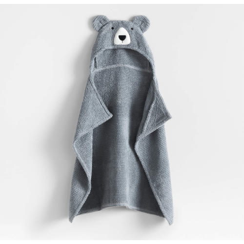 Bear Smoke Blue Organic Cotton Hooded Baby Towel