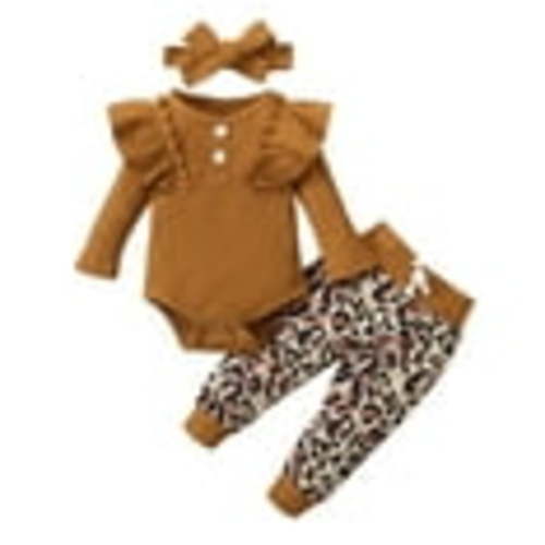 Odeerbi Baby Girls Clothes Infant Ruffle Long Sleeve Floral Print Bodysuit 3PCS Baby Layette Set