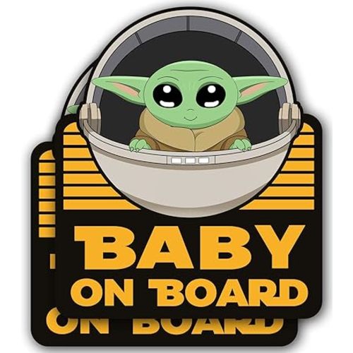 Super Cute 2 Pack Baby Yoda On Board 5x4 – Vinyl Decal Stickers for Car, Refrigerator, Luggage, Vehicle, Window, Bumper, Laptop, MacBook