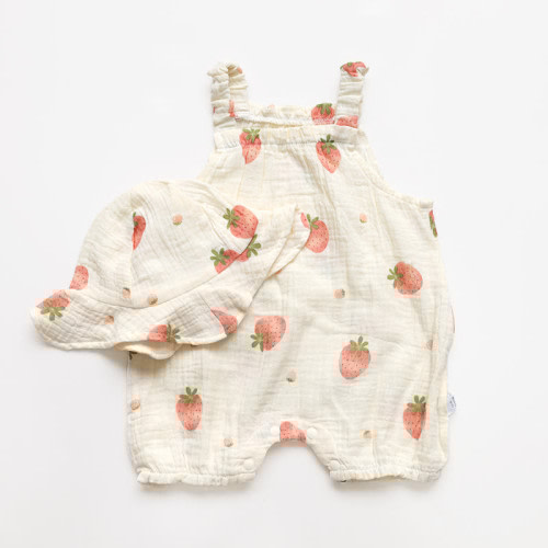 Baby Strawberry Strap Overall with Hat (2-3m)