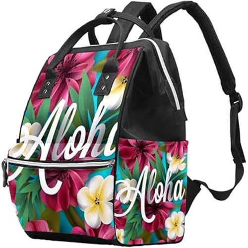 Hibiscus Pink Lily Plumeria Flowers Leaves Diaper Bag Travel Mom Bags Nappy Backpack Large Capacity for Baby Care