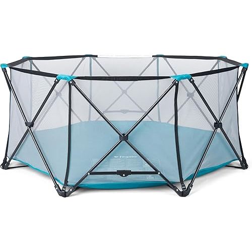 Regalo Safety My Play Deluxe Extra Large Baby Playpen & Portable Play Yard, Foldable 8-Panel Indoor Outdoor Playpen for Babies & Toddlers, Mesh Sides, Washable Nylon Bottom, 62", Aqua/Black