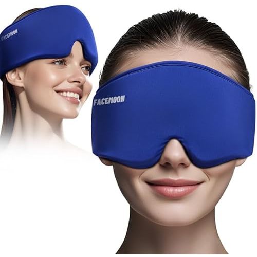 Cooling Gel Eye Mask Sleep - Puffy Eyes,Dark Circles,Migraine Relief, FSA HSA Eligible, FACEMOON Reusable Sleep Mask for Hot & Ice Cold Compress,Long-Lasting Comfort for Dry Eyes,Eye Strain(Blue)