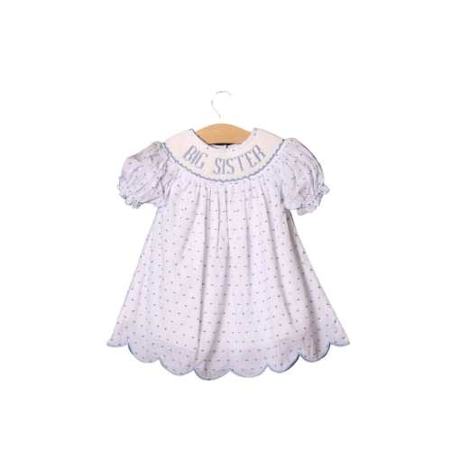 Smocked BLUE Swiss Dot Big Sister Dress