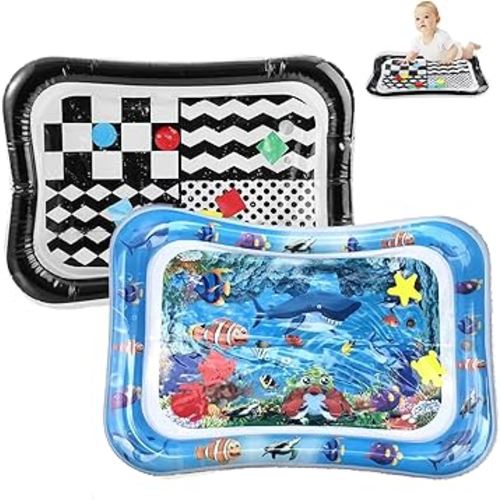 PandaEar 2 Pack Water Play Mat for Babies Floor, Inflatable Water Tummy Time Mat 0 3 6 12 Months, Water Pad Baby Sensory Mat, Baby Tummy Time Water Mat for Girl Boy Kids Infants Newborn