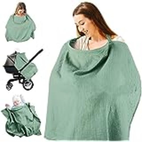 Amazon.com : Muslin Nursing Cover for Breastfeeding, Breathable Privacy Nursing Covers with Arch Neckline for Mom, Soft Cotton Multi-use Nursing Apron (Roman Green) : Baby