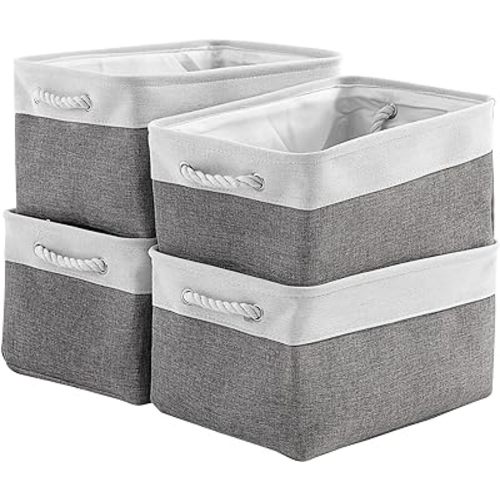 TcaFmac Storage Basket for Organizing - Large 4 Pack 15.8x11.8x8.2 inch Fabric Storage Bins for Shelves, Foldable Storage Cubes for Closet Cloth Toy Gift Kids(White&Grey)
