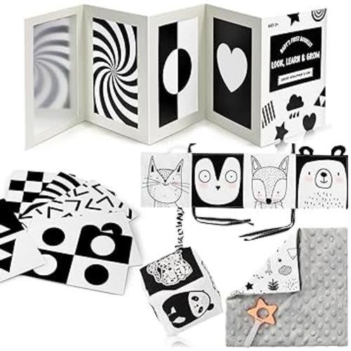 ZICOTO High Contrast Tummy Time Toys Bundle - Stimulating Black & White Sensory Development Toys for Newborns & Infants 0-3, 0-6 Months