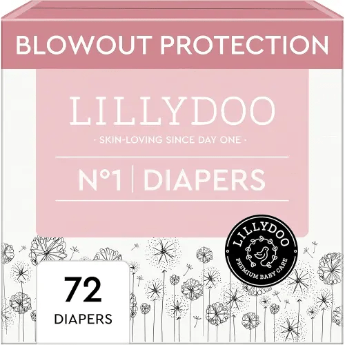 LILLYDOO Baby Diapers - Size 1 (4-11 lbs), Half-Monthly Supply (72 Count), Leak Protection, Skin-Friendly, Ultrasoft, Perfume- & Chlorine-Free, Hypoallergenic, Dermatologist Tested, Oeko-TEX®