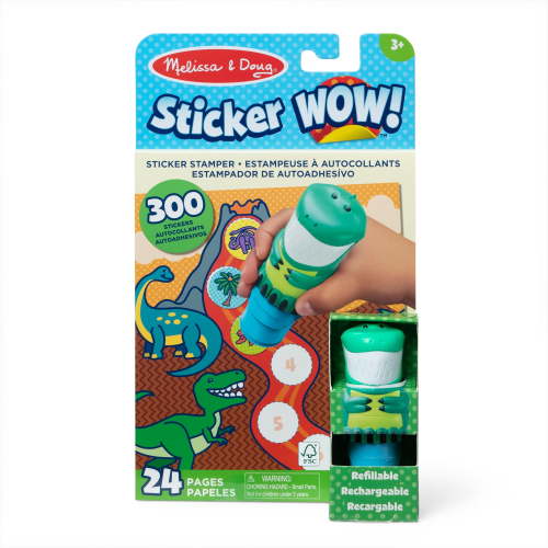 Melissa & Doug Sticker WOW!™ 24-Page Activity Pad and Sticker Stamper, 300 Stickers, Arts and Crafts Fidget Toy Collectible Character – Dinosaur