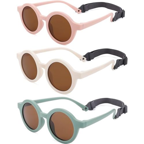 COASION Baby Polarized Round Sunglasses Flexible Rubber Shades with Strap for Toddler Newborn Infant Ages 0-24 Months