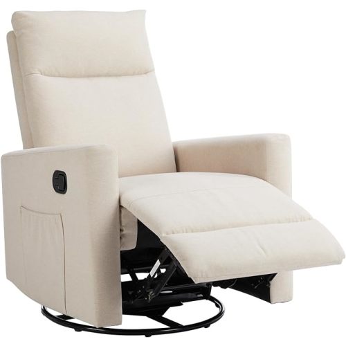 Sweetcrispy Recliner Chair, 360 Swivel Rocker Chair for Adults, Glider Rocker Recliners, Nursery Chairs for Living Room, High Back, Upholstered Deep Seat,Beige