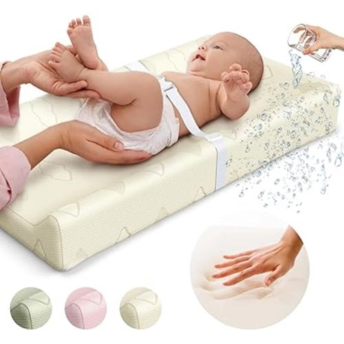 Changing Pad 100% Waterproof Soft Cotton – Foam Contoured Diaper Change Pad for Dresser by Sleepah – Breathable & Washable Cover Three-Sided Change Pad with Certipur Certified Foam (Beige)
