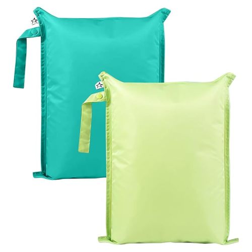 Tiny Twinkle Mess Proof Wet Bags | 2-Pack Reusable Waterproof Wet Bags for Swimsuits | Baby Clothes | Travel & Diaper Bag (Rainforest)