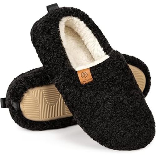 EverFoams Women’s Soft Curly Full Slippers Memory Foam Lightweight House Shoes Cozy Loafer with Polar Fleece Lining