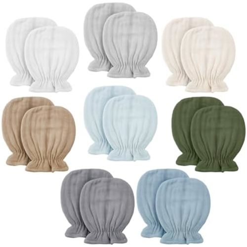 8 Pairs Newborn Baby Muslin Mittens 0-6 Months No Scratch Elastic Wrist Soft Breathable Gloves Bulk Cotton for Infant