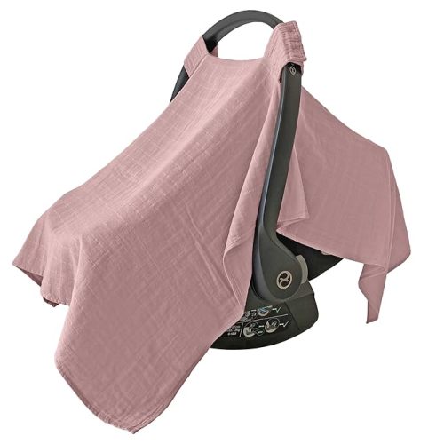 MOZAH 100% Organic Muslin Baby Car Seat Cover Muslin Carseat Canopy Baby Car Seat Covers for Girls (Pale Mauve)
