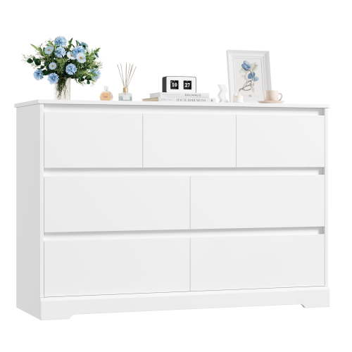 "Homfa 7 Drawer Dresser, 47.2""W Wood Storage Cabinet for Bedroom/Living Room, White"