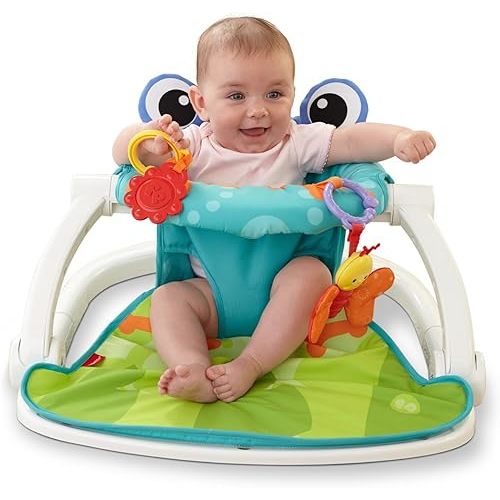 Fisher-Price Portable Baby Chair Sit-Me-Up Floor Seat with Developmental Toys & Machine Washable Seat Pad, Froggy