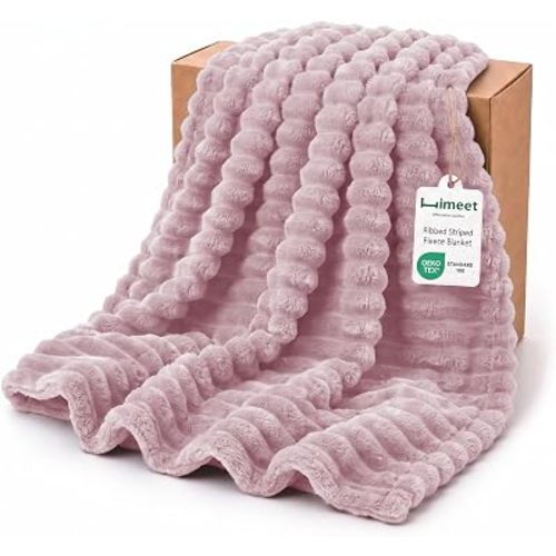 Dusty Pink Full Blanket for Bed, 300GSM Ribbed Fleece, 84 x 90 in