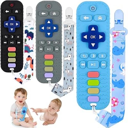 3 Pack Silicone Baby Teething Toys,baby Remote Control Toy,Remote Teether for Babies 3-24 Months,Baby Remote Teething Toys,Teething Relief Toys 6-12 Months,Teething toys BPA Free Refrigerator Safe.