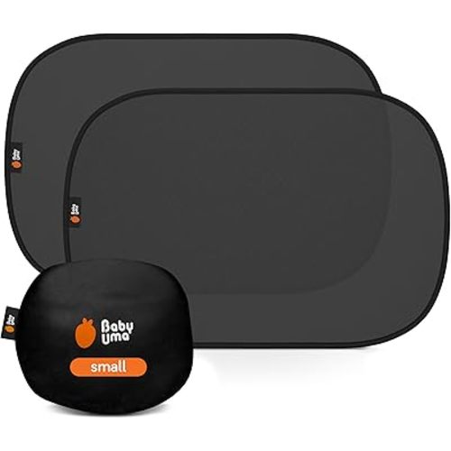 Baby Uma Car Window Shades (2 Pack) - 18.9″ × 12″, UPF 50+ Car Window Covers, 99% UVB + 94% UVA Protection, Static Cling Sun Shade with Travel Bag (Small)