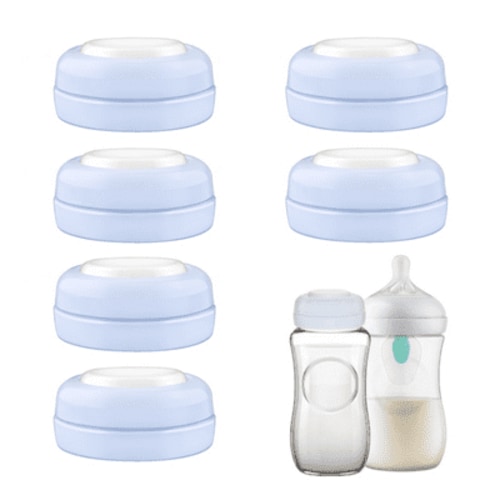 Maymom Screw Lids Aka Travel Caps with Rewritable Sealing Disc Compatible with Avent, Maymom Wide Mouth Bottles (Blue)
