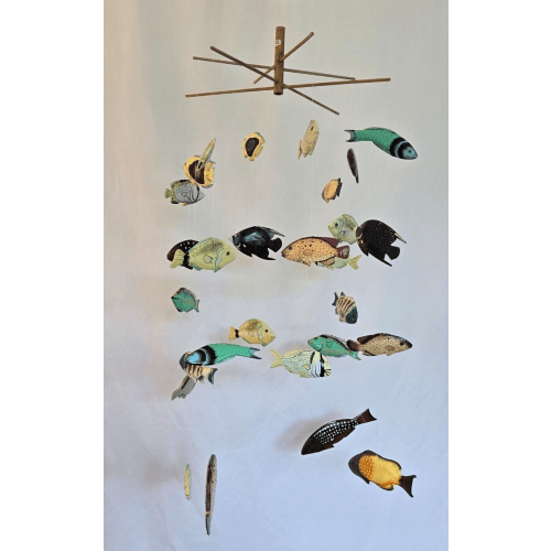 Wooden Reef Fish Hanging Mobile - Handmade and Hand Painted - Caribbean Fish LG