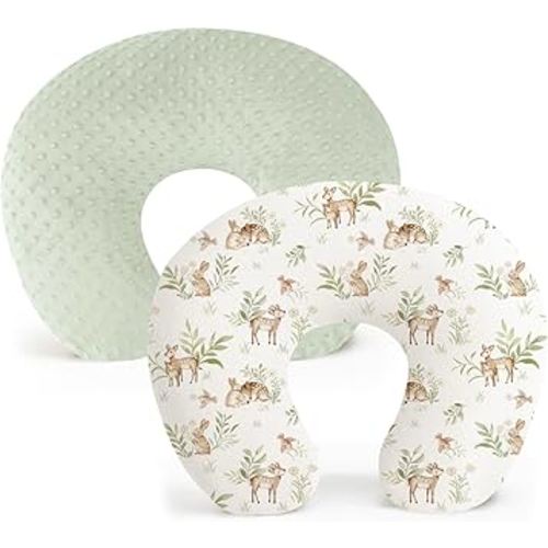 Konssy 2 Pack Nursing Pillow Covers, Soft and Comfortable Nursing Cover for Breastfeeding Pillows, Pillow Slipcover for Baby Girls Boys Newborn(Green, Woodland)