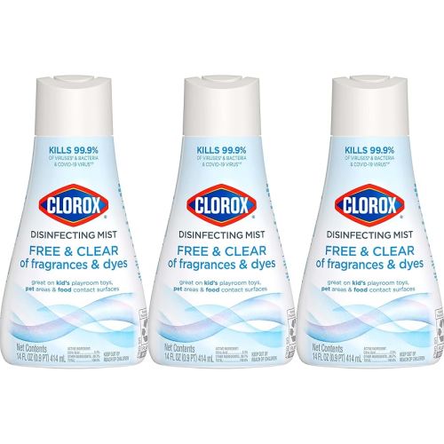 Clorox Free & Clear Disinfecting Mist Refill, Household Essentials, Fragrance Free, 14 Fluid Ounces, Pack of 3
