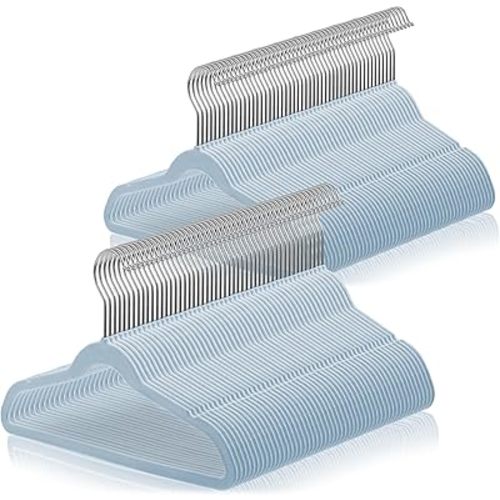 Casafield 100 Velvet Kid's Hangers - 14" Size for Children's Clothes - Light Blue