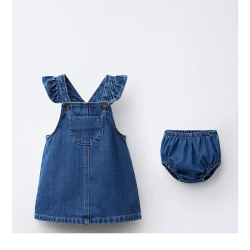 RUFFLE DENIM PINAFORE DRESS AND SHORTS - Mid-blue | ZARA United States