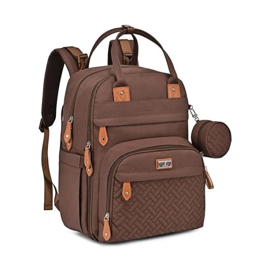 BabbleRoo Diaper Bag Backpack - Baby Essentials Travel Tote - Coffee Brown