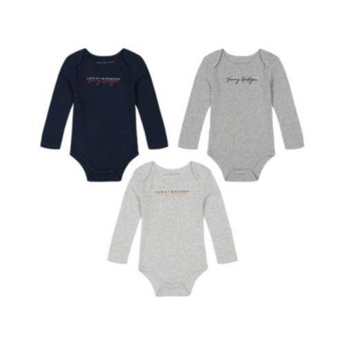 Baby Boy Solid Logo Long Sleeve Bodysuits, 3-Piece Set