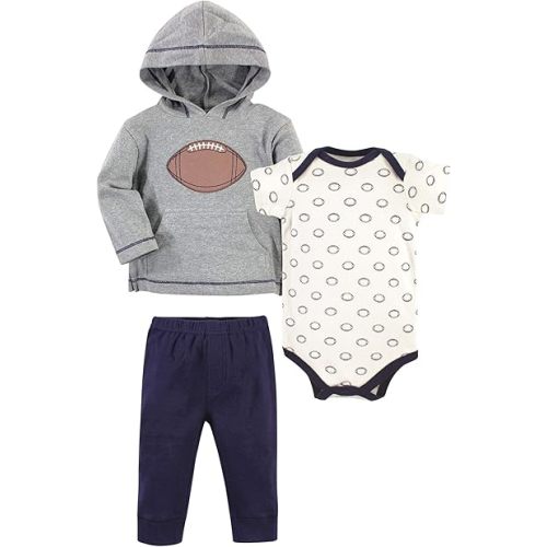 Hudson Baby Unisex Baby Cotton Hoodie, Bodysuit or Tee Top and Pant Set