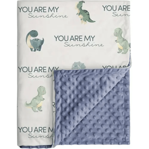 Dinosaur Baby Blankets for Boys, Super Soft Newborn Nursery Blanket with Double Layer Dotted Backing - Blue Babies Minky, Cozy Printed Bed Throw Blanket (30" x 40")