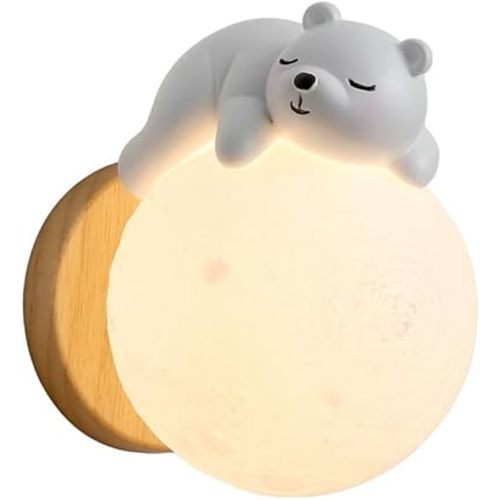 Wall Night Light for Kids Moon Lighting Fixture Cartoon Cute Mid Century Wall Sconce Milk White Sphere Planet Hardwired Wall Lamp for Bedroom Boys Girls Bedside Children Nursery Farmhouse