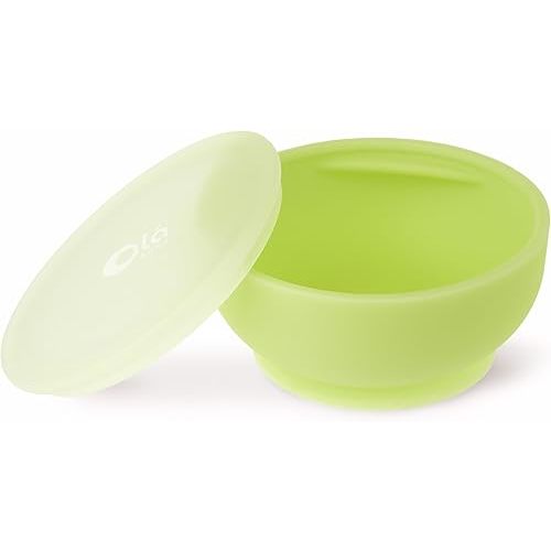 Olababy 100% Silicone Suction Bowl with Lid for Independent Feeding | First Stage Self Feeding Essential for Toddlers and Kids| Baby Led Weaning Snack Feeder | Food Container and Storage | (Kiwi)