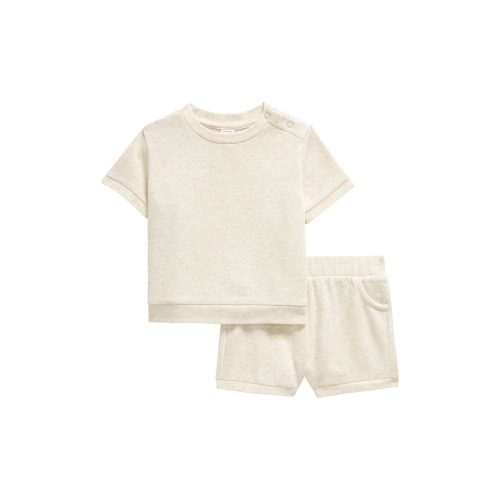 Baby Cozy Short Sleeve Top & Shorts Set, 3M, Beige Oatmeal Light Heather
