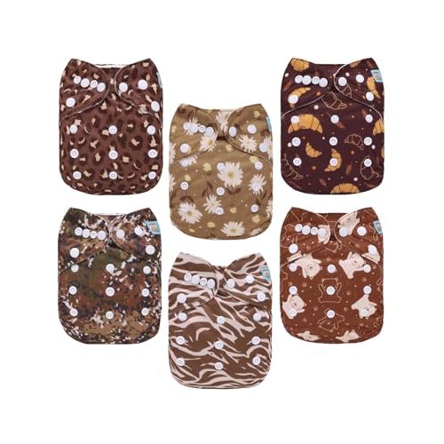ALVABABY Baby Cloth Diaper 6 Pack with 12 Inserts One Size Cloth Diaper Covers Adjustable Washable Reusable for Baby Girls and Boys