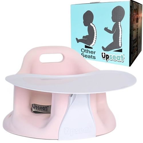 Upseat Baby Floor Seat Booster Chair for Sitting Up with Removable Tray for Meals and Playtime, Developed with Physical Therapists for Safe and Healthy Hip Development and Posture (Pink)